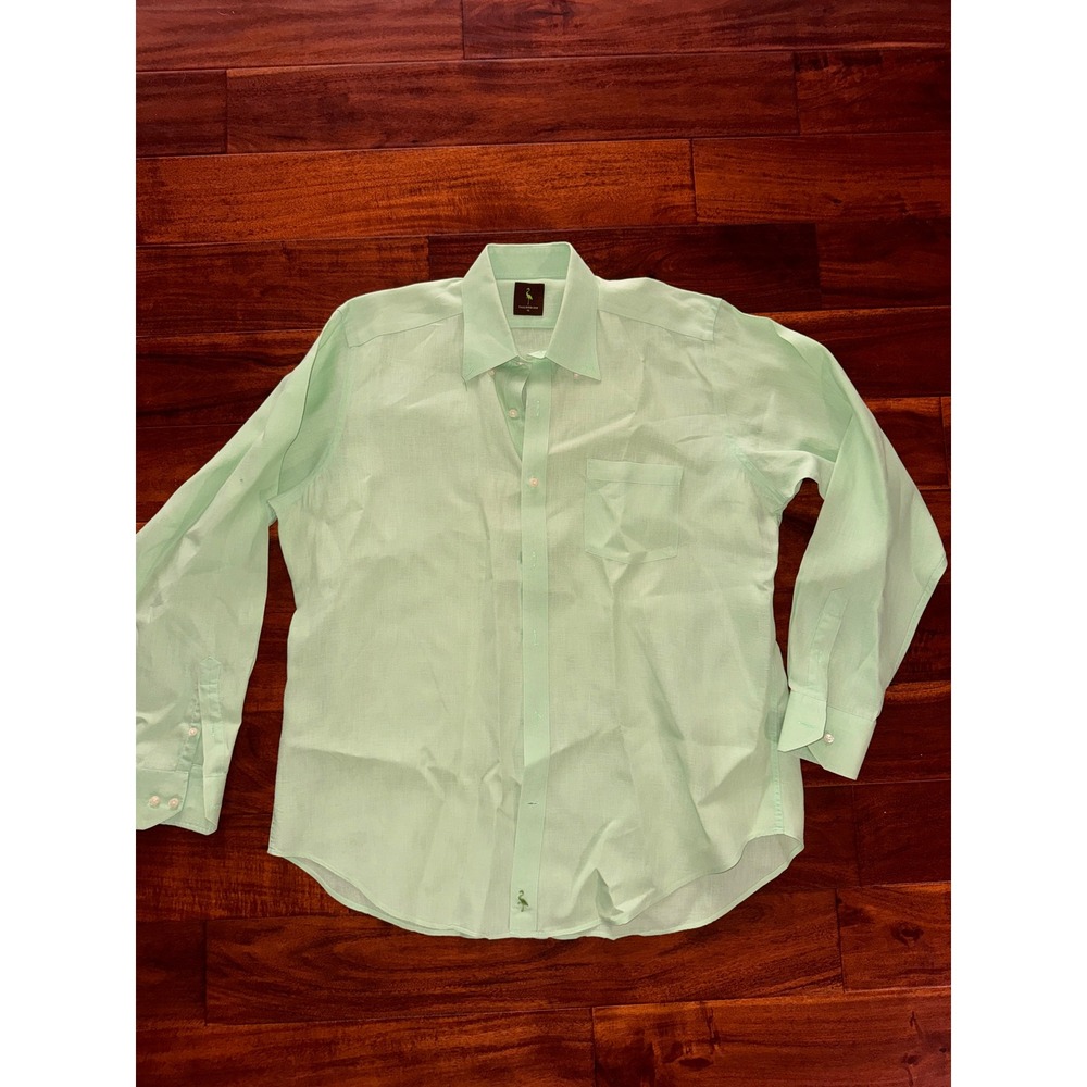 Tailorbyrd Mens XL Mint Green 100% Linen Long Sleeve Button Down Shirt Flamingo